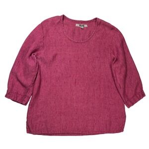 FLAX Linen Top Women Medium Pink Herringbone Tunic Lagenlook Casual Boho Relaxed